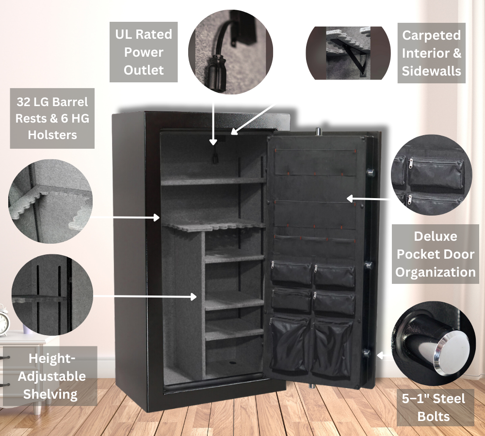 Laurentien Series 59" Tall Gun Safe With Electronic Lock & Triple Seal Protection (32 Long Gun + 6 Handgun Capacity) | SA5932P-BD - Canadian Shield Safe Company