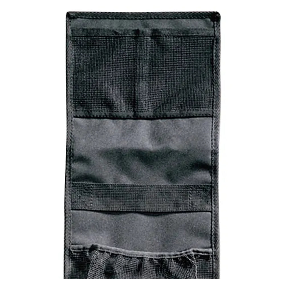 Close-up of the Fortress Gun Safe Door Organizer, featuring vertical alignment of sturdy black mesh pockets for efficient storage of valuables.