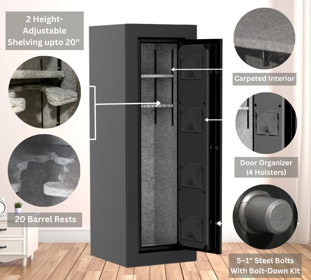 Black Series 55" Tall Gun Safe With Electronic Lock & Fire Rated Protection (20 Long Gun + 4 HandGun Capacity) | SA55-24X-BD - Canadian Shield Safe Company