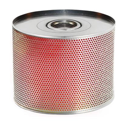 Round Fortress Reusable Desiccant Canister with red moisture-indicating beads visible through a perforated metal exterior, designed for absorbing humidity in safes.