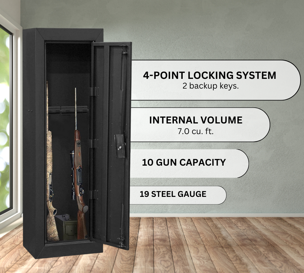 Steel Cabinet Series 53" Tall 10 Gun Cabinet with 4-Point Locking System (3 Years Warranty) | SA-GC10-BD - Canadian Shield Safe Company