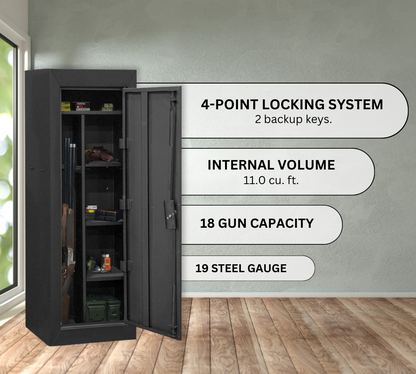 Steel Cabinet Series 55" Tall 18 Gun Cabinet With 4-Point Locking System (3 Years Warranty) | SA-GC18-BD - Canadian Shield Safe Company