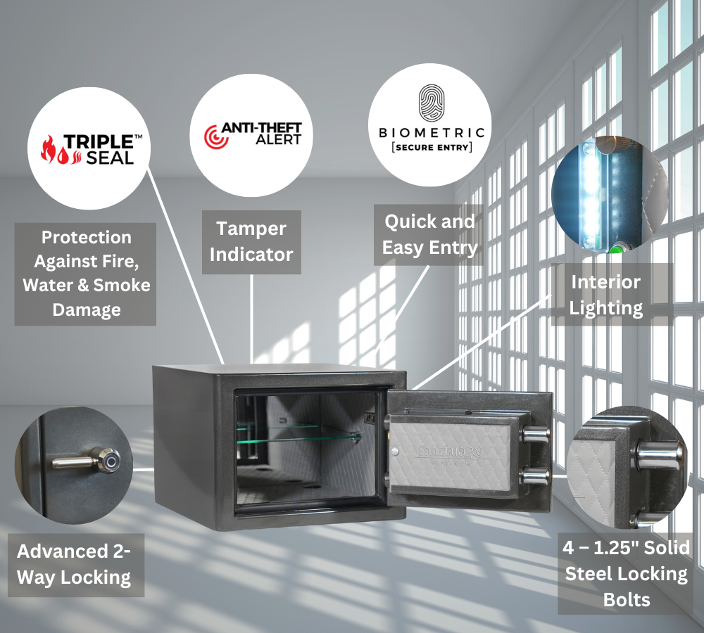 Office safe with biometric lock and lifetime warranty