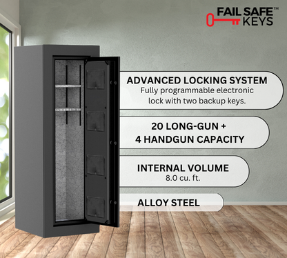 Black Series 55" Tall Gun Safe With Electronic Lock & Fire Rated Protection (20 Long Gun + 4 HandGun Capacity) | SA55-24X-BD - Canadian Shield Safe Company