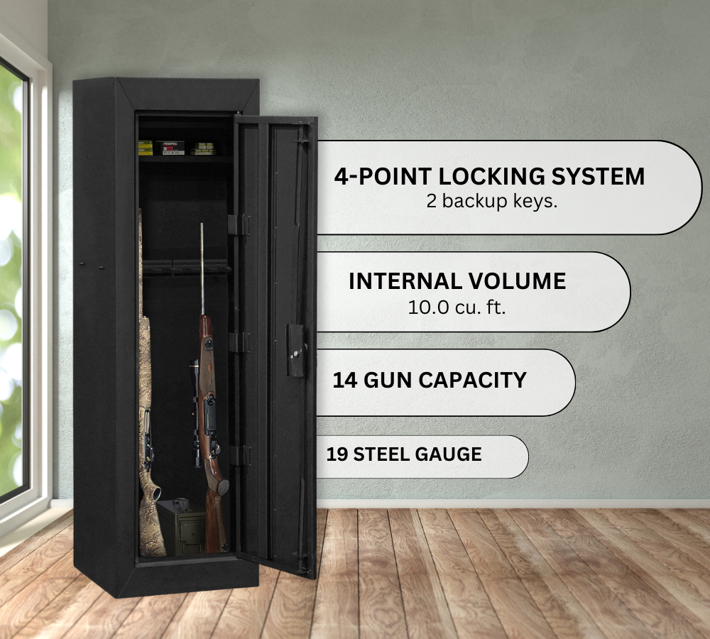 Steel Cabinet Series 55" Tall 14 Gun Cabinet With 4-Point Locking System (3 Years Warranty) | SA-GC14-BD - Canadian Shield Safe Company