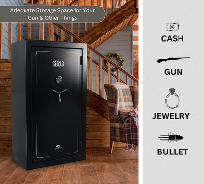 Firearms storage safe with 60 long gun and 8 handgun capacity