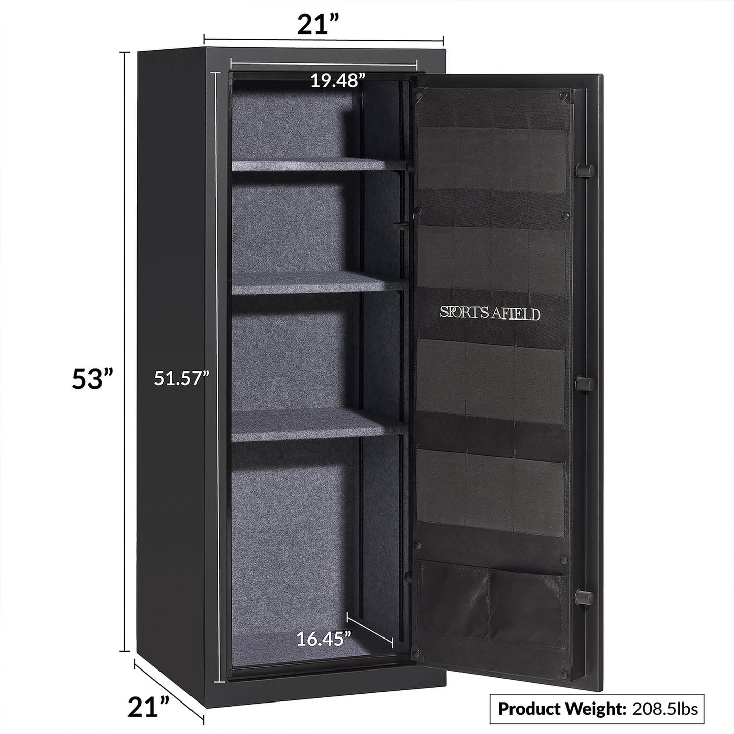 Height-adjustable shelving in the Sports Afield ammo storage safe