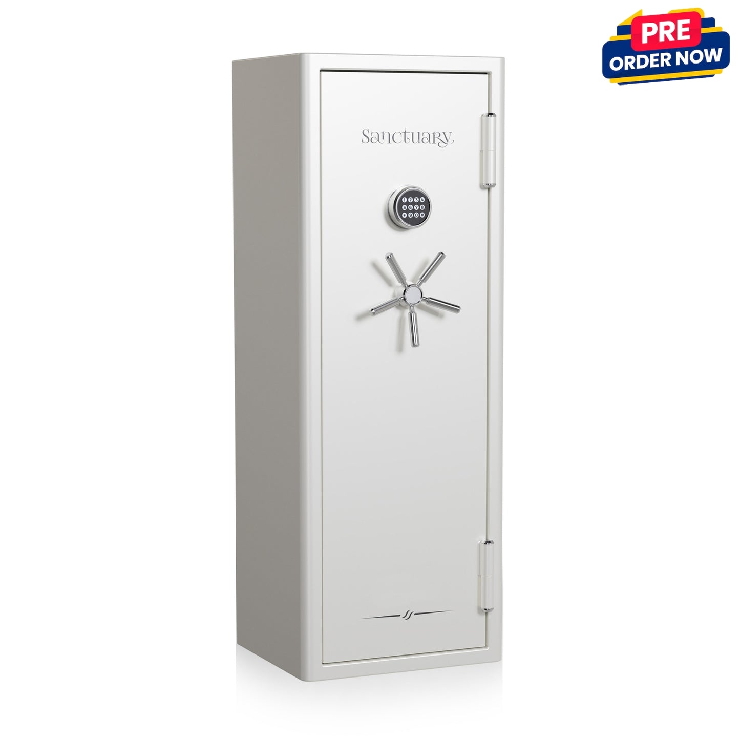 white Jewelry Safe 55-inch tall home and office safe in a sleek white finish, featuring a digital keypad and handle on the front, white safe