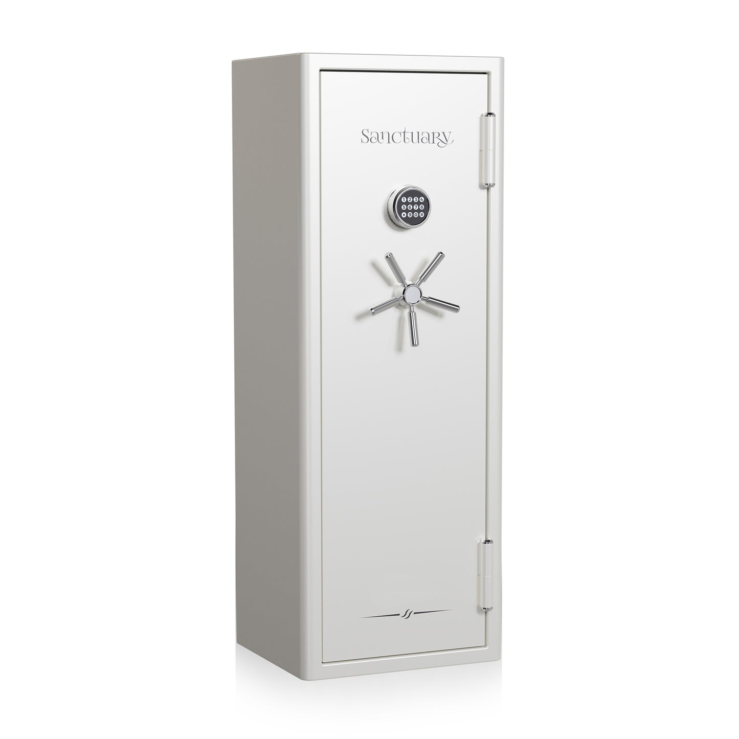 white Jewelry Safe 55-inch tall home and office safe in a sleek white finish, featuring a digital keypad and handle on the front, white safe