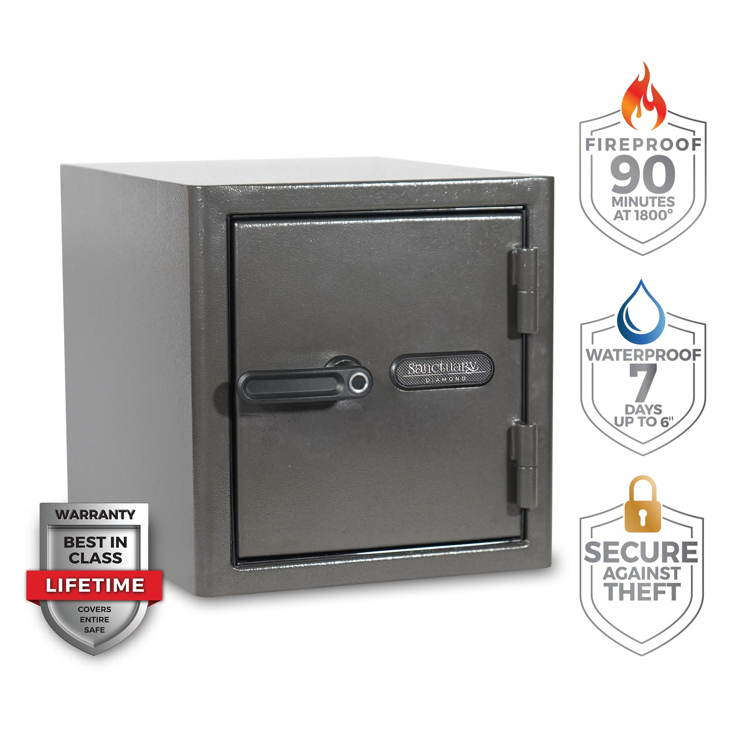 Illustration of the Triple Seal Protection on the Sports Afield Diamond Series safe, ensuring resistance to fire, water, and smoke.