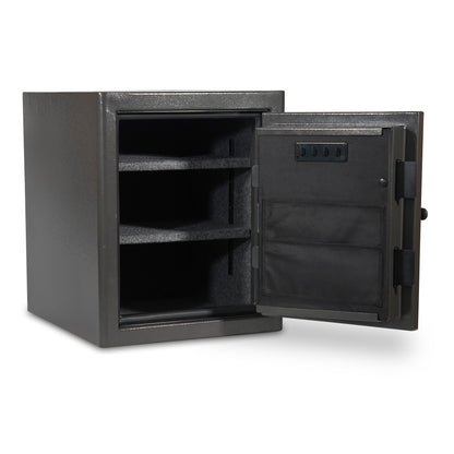 Interior of the Sports Afield Diamond Series safe with soft lighting, adjustable shelving, and ample space for organizing valuables.