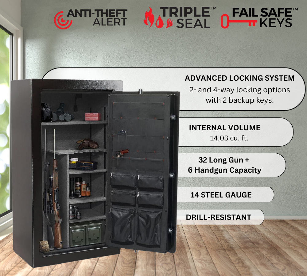 Laurentien Series 59" Tall Gun Safe With Electronic Lock & Triple Seal Protection (32 Long Gun + 6 Handgun Capacity) | SA5932P-BD - Canadian Shield Safe Company