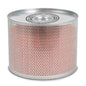 Round metal Stack-On SPADC-57 Desiccant Canister with a silver top and perforated red sides showing moisture-indicating beads that change color to signal reactivation.